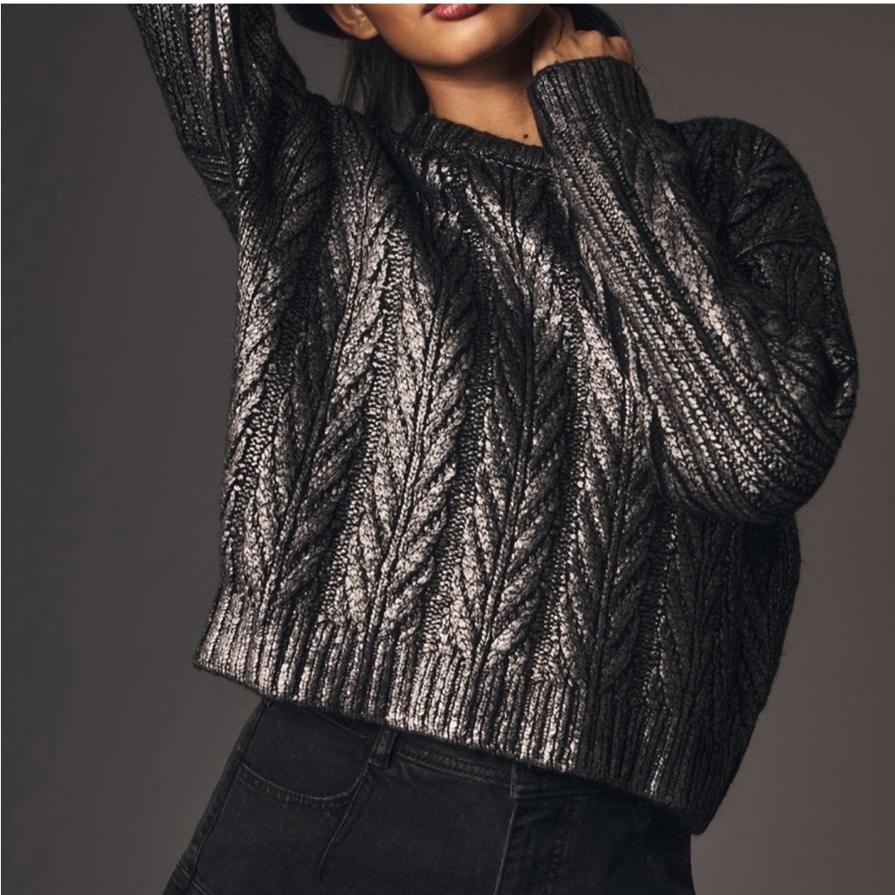 Anthropologie Black and Silver Textured Sweater